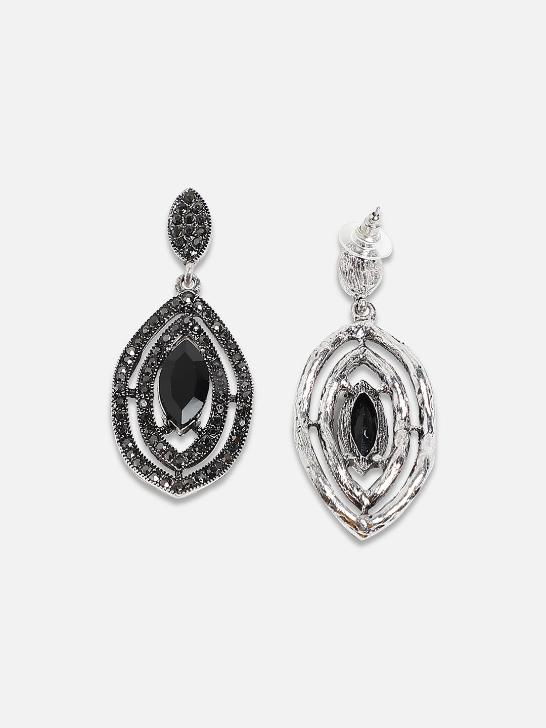 Silver-Plated Stone Studded Contemporary Drop Earrings