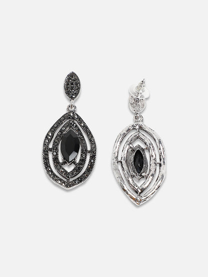Silver-Plated Stone Studded Contemporary Drop Earrings