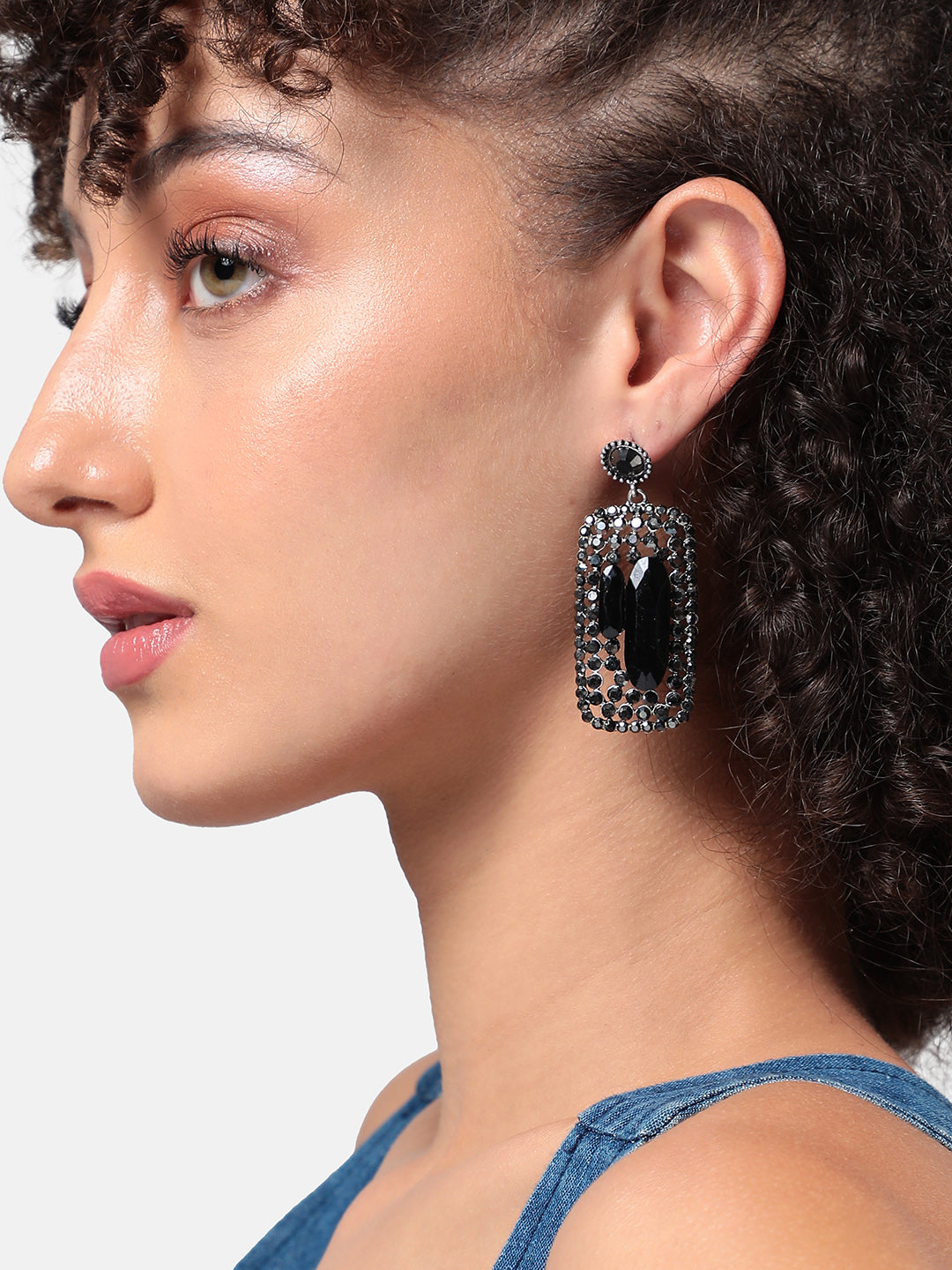 Silver-Plated Geometric Artificial Stones Studded Earrings