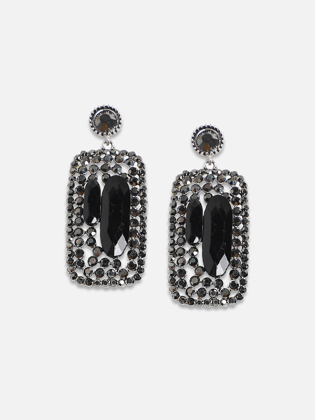 Silver-Plated Geometric Artificial Stones Studded Earrings