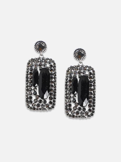 Silver-Plated Geometric Artificial Stones Studded Earrings