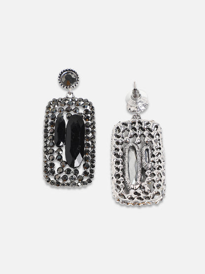 Silver-Plated Geometric Artificial Stones Studded Earrings