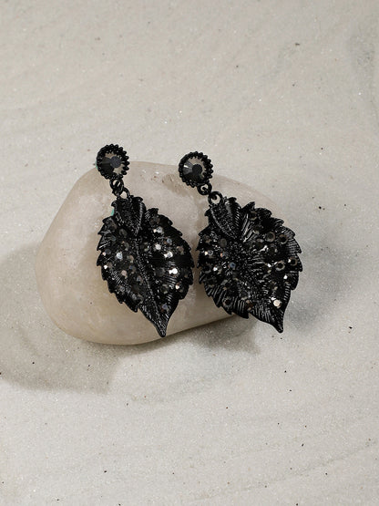 Stones Studded Leaf Shaped Drop Earrings