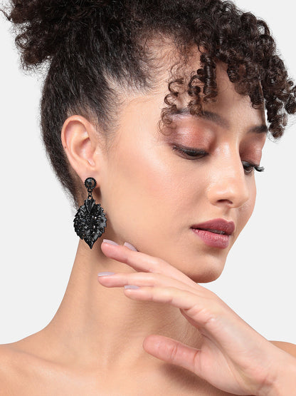 Stones Studded Leaf Shaped Drop Earrings