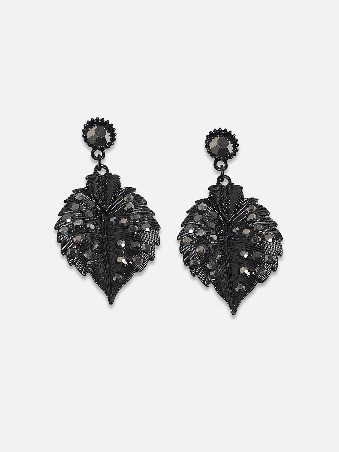 Stones Studded Leaf Shaped Drop Earrings
