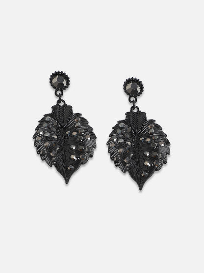 Stones Studded Leaf Shaped Drop Earrings