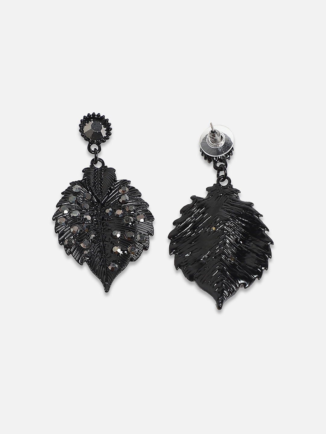 Stones Studded Leaf Shaped Drop Earrings