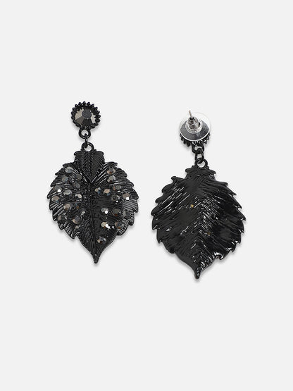 Stones Studded Leaf Shaped Drop Earrings