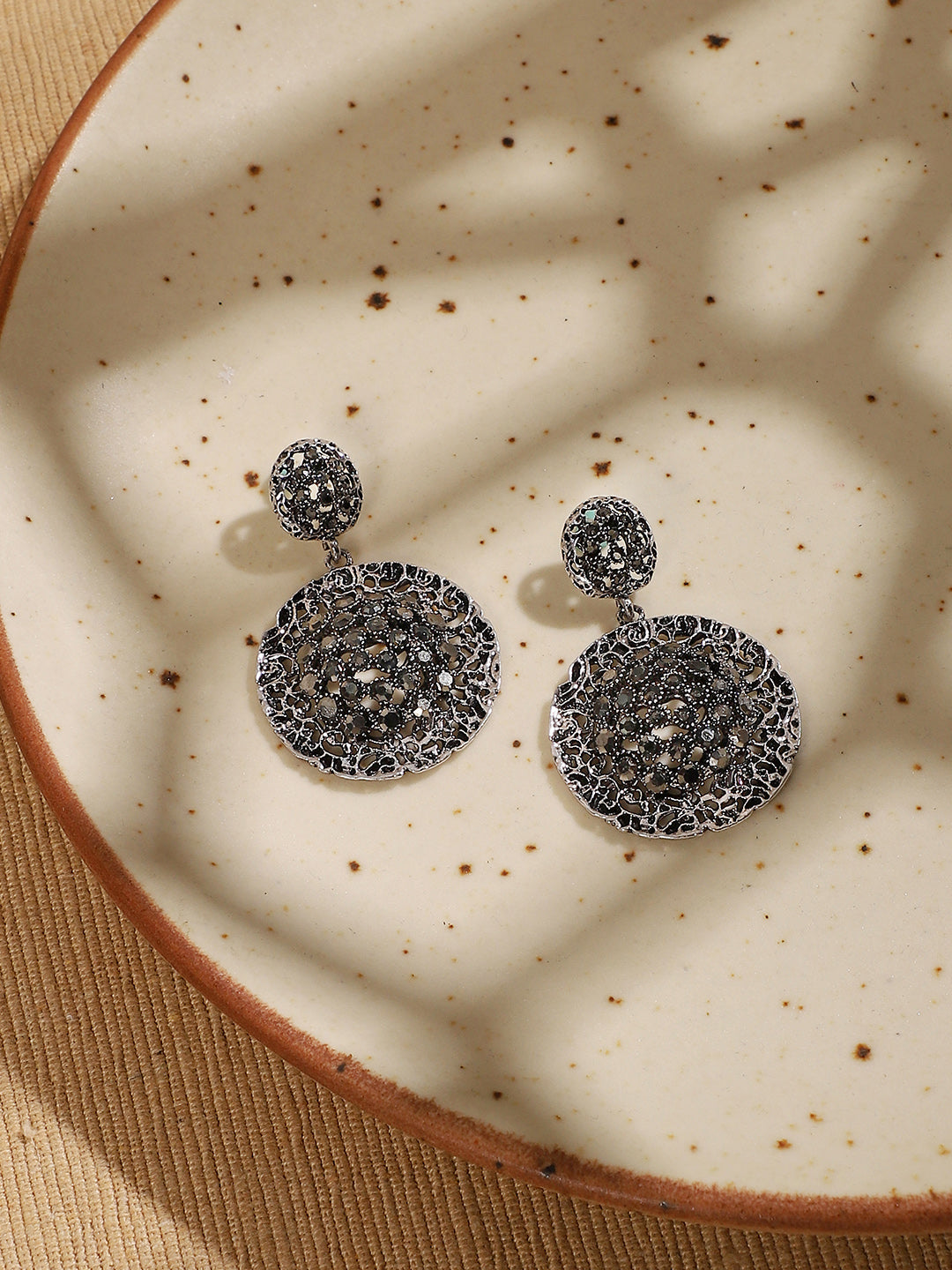 Silver-Plated Circular Contemporary Drop Earrings