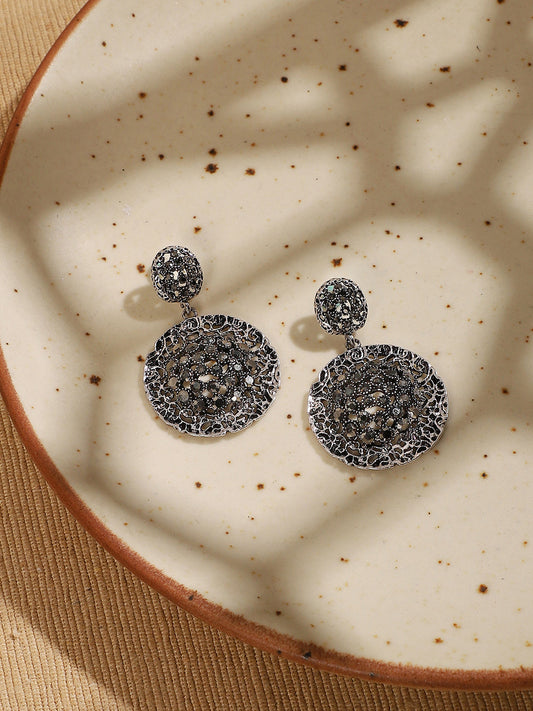 Silver-Plated Circular Contemporary Drop Earrings