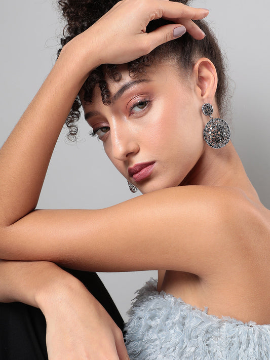 Silver-Plated Circular Contemporary Drop Earrings