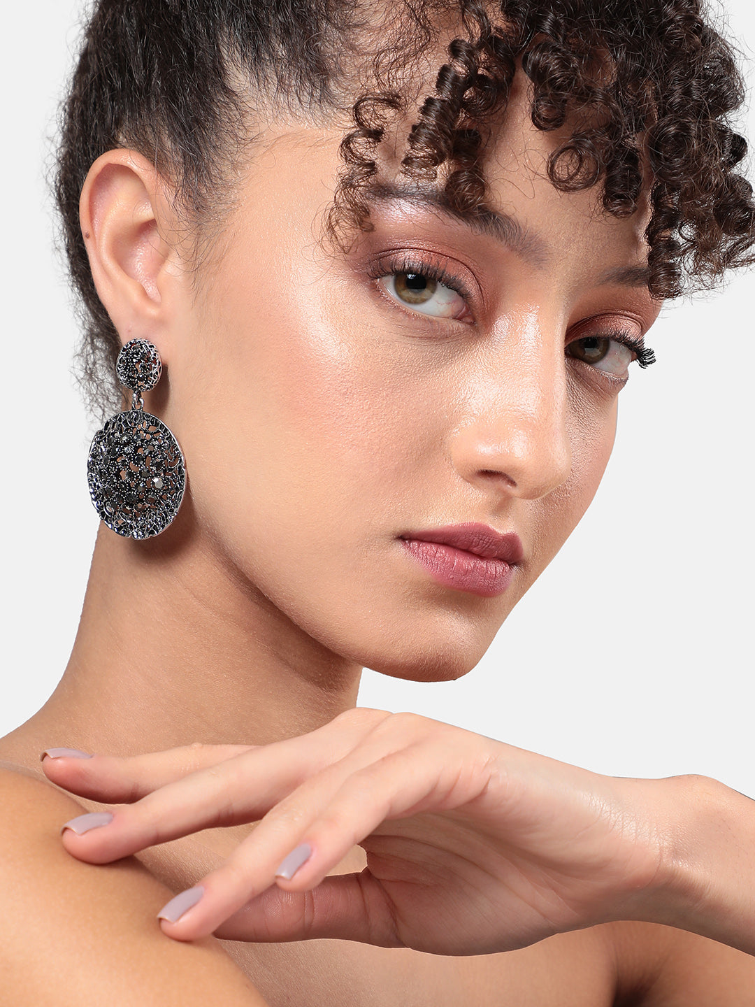 Silver-Plated Circular Contemporary Drop Earrings