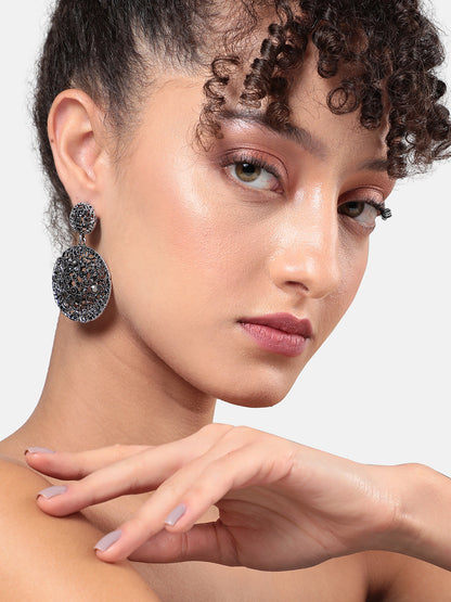 Silver-Plated Circular Contemporary Drop Earrings