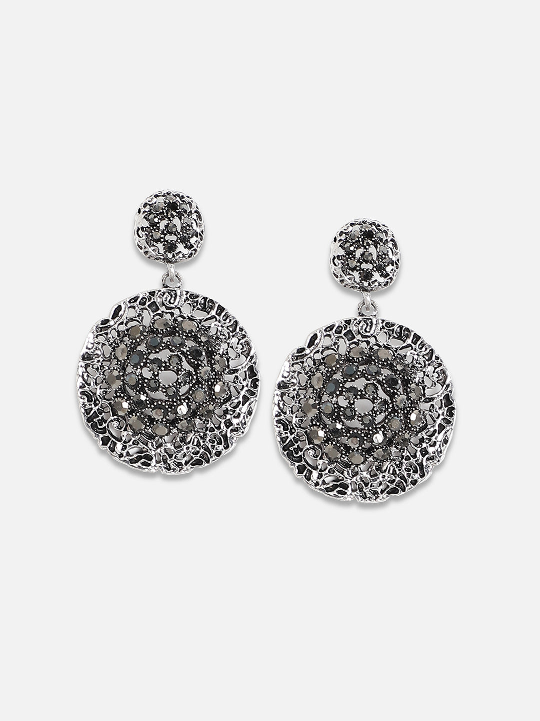 Silver-Plated Circular Contemporary Drop Earrings
