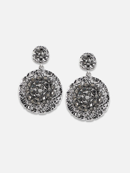 Silver-Plated Circular Contemporary Drop Earrings