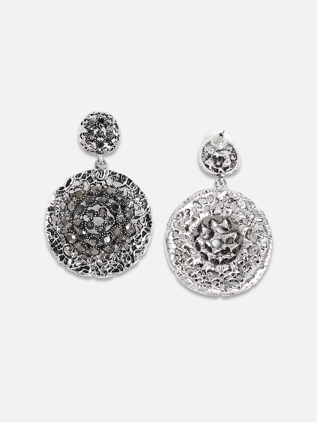 Silver-Plated Circular Contemporary Drop Earrings