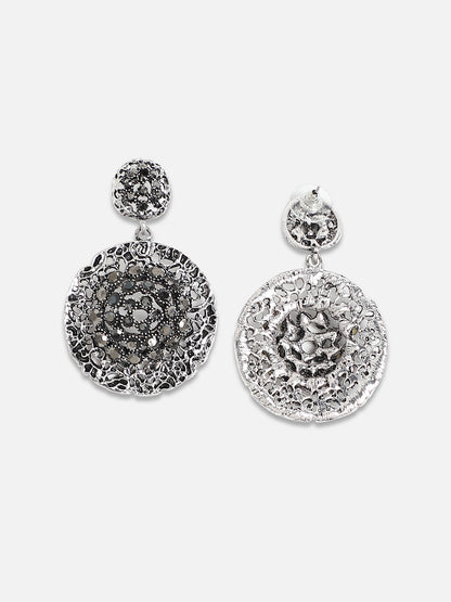 Silver-Plated Circular Contemporary Drop Earrings