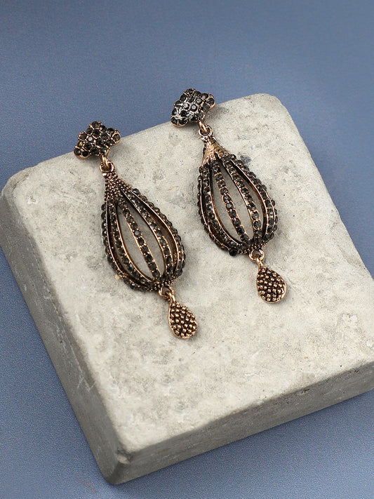 Gold-Plated Stone Studded Drop Earrings