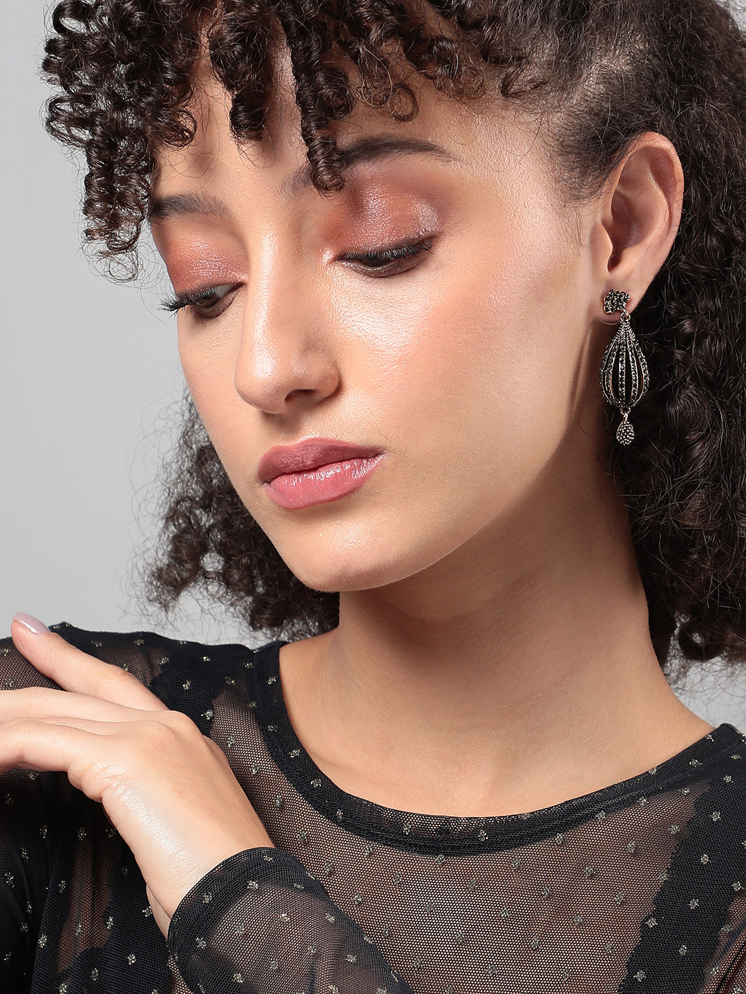 Gold-Plated Stone Studded Drop Earrings
