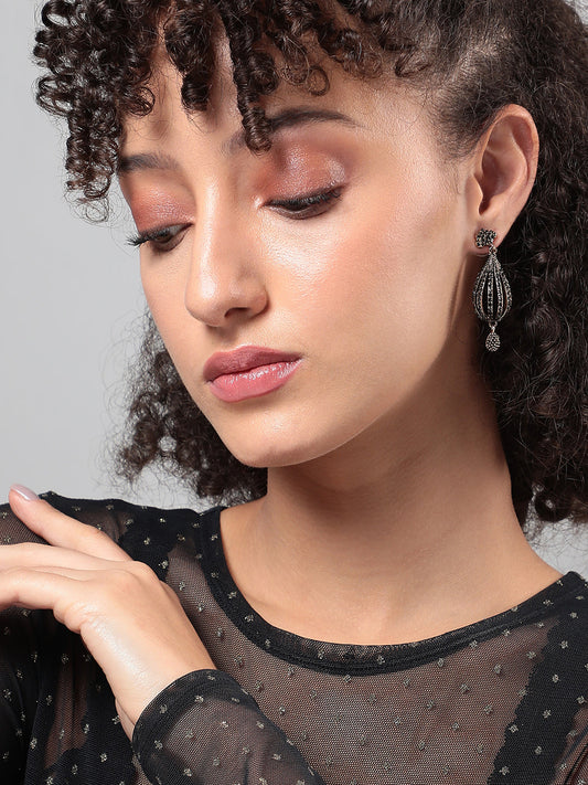 Gold-Plated Stone Studded Drop Earrings
