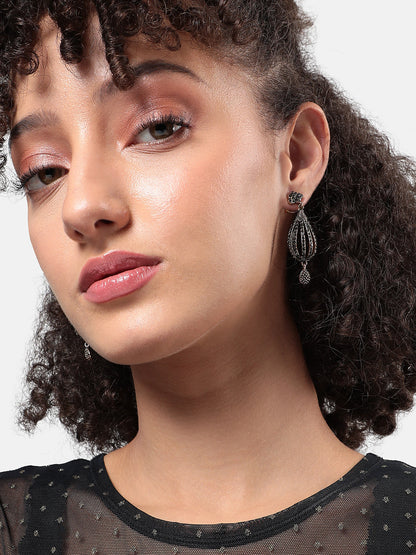 Gold-Plated Stone Studded Drop Earrings