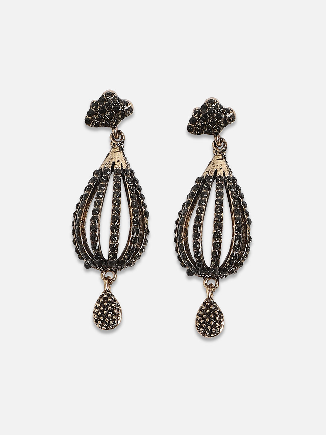 Gold-Plated Stone Studded Drop Earrings