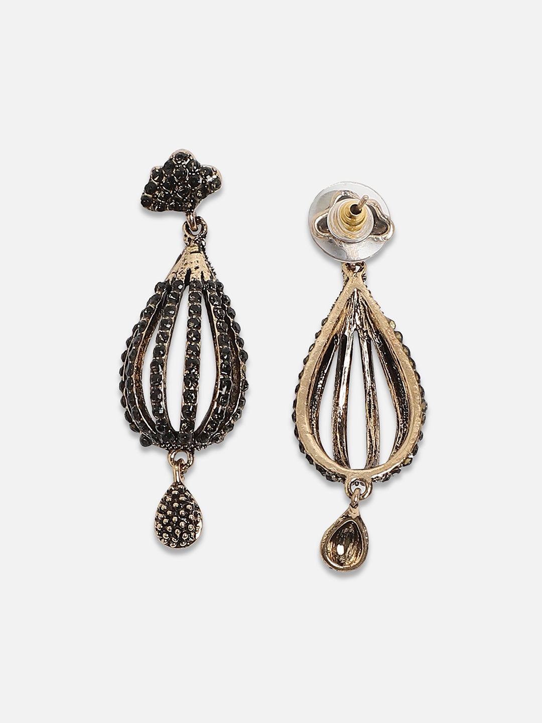 Gold-Plated Stone Studded Drop Earrings