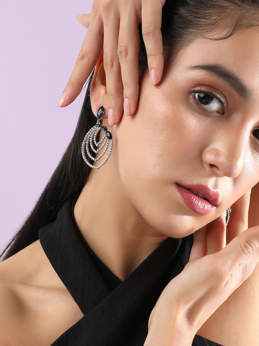 Silver-Plated Studded Drop Earrings