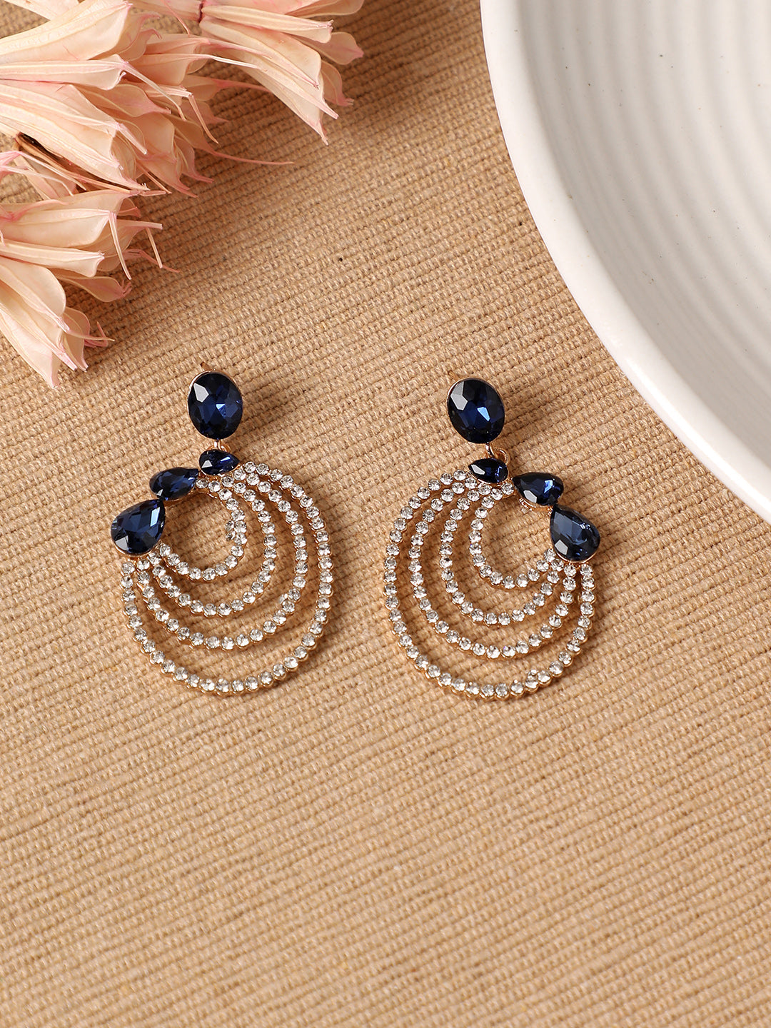 Gold-Plated Stone Studded Contemporary Drop Earrings