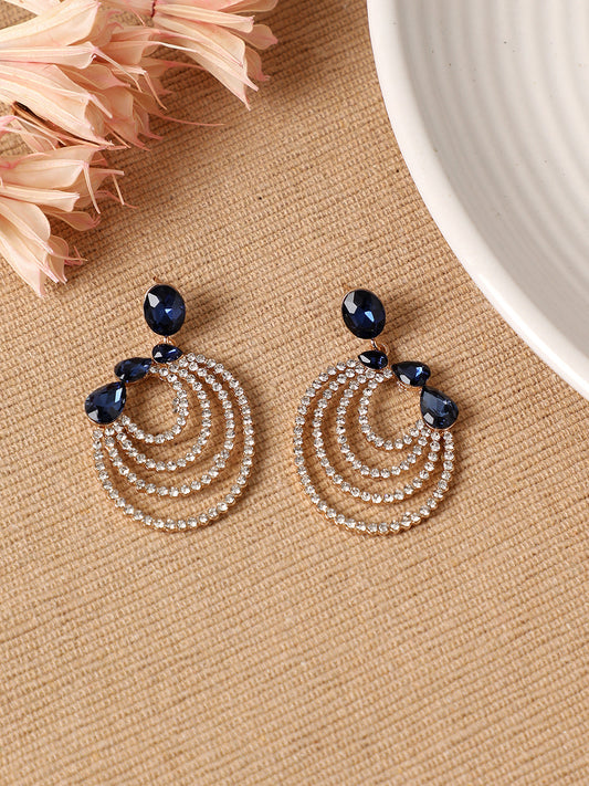 Gold-Plated Stone Studded Contemporary Drop Earrings