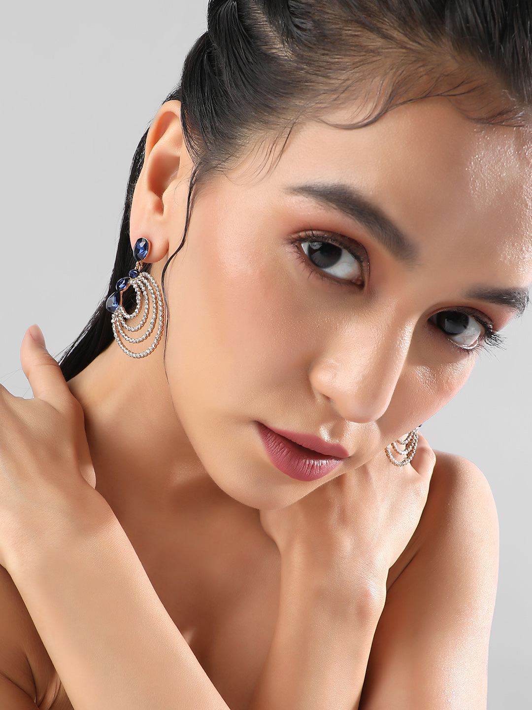 Gold-Plated Stone Studded Contemporary Drop Earrings