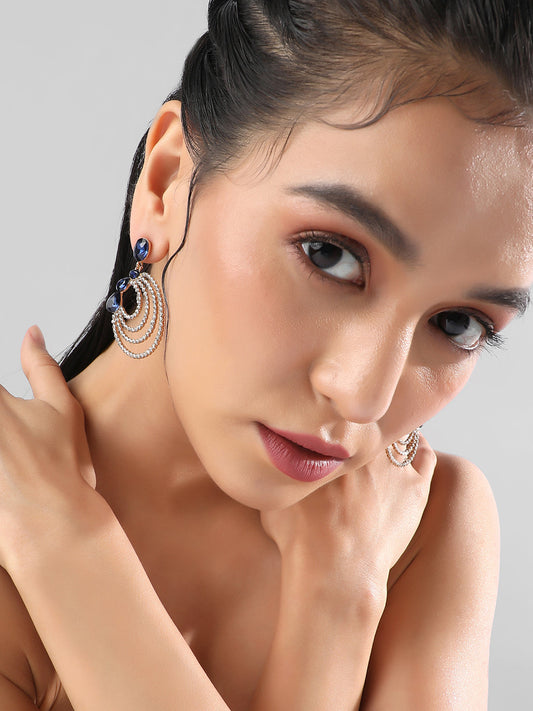 Gold-Plated Stone Studded Contemporary Drop Earrings