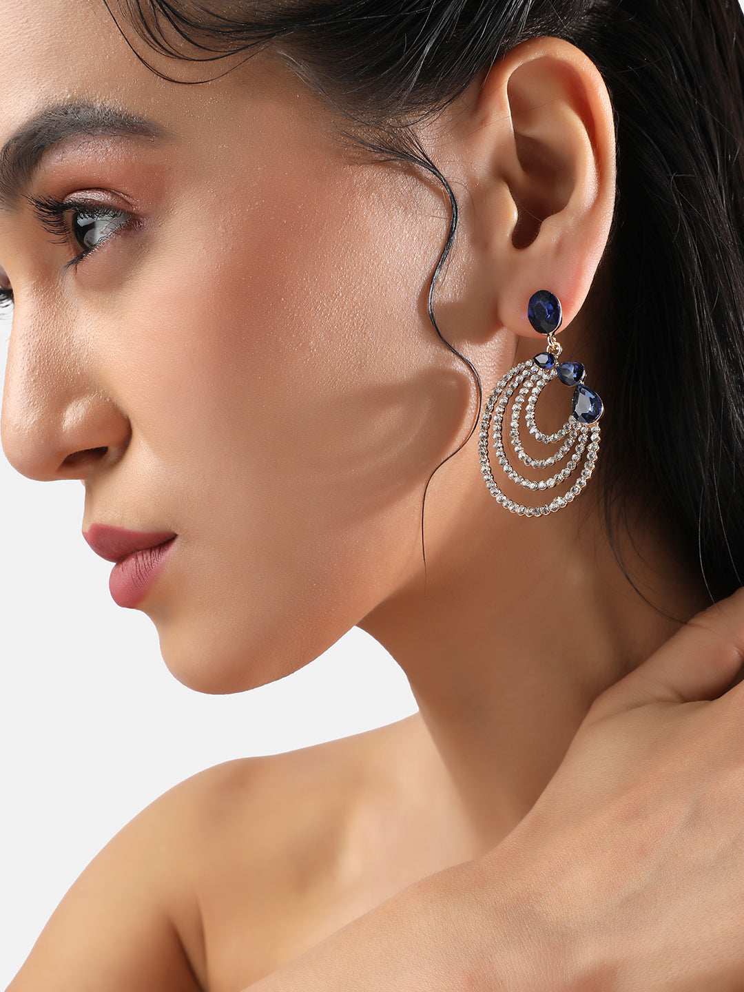 Gold-Plated Stone Studded Contemporary Drop Earrings