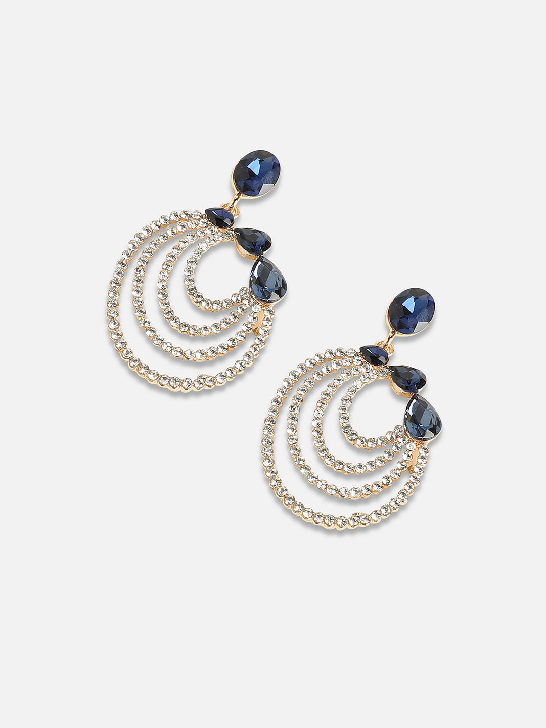 Gold-Plated Stone Studded Contemporary Drop Earrings