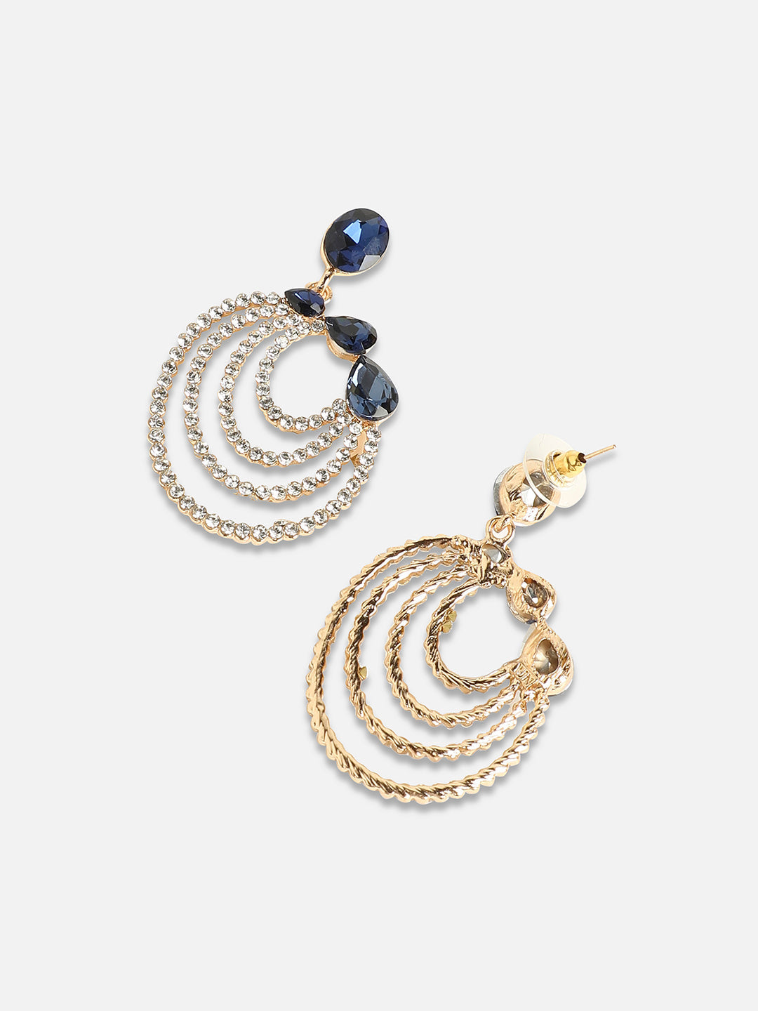 Gold-Plated Stone Studded Contemporary Drop Earrings
