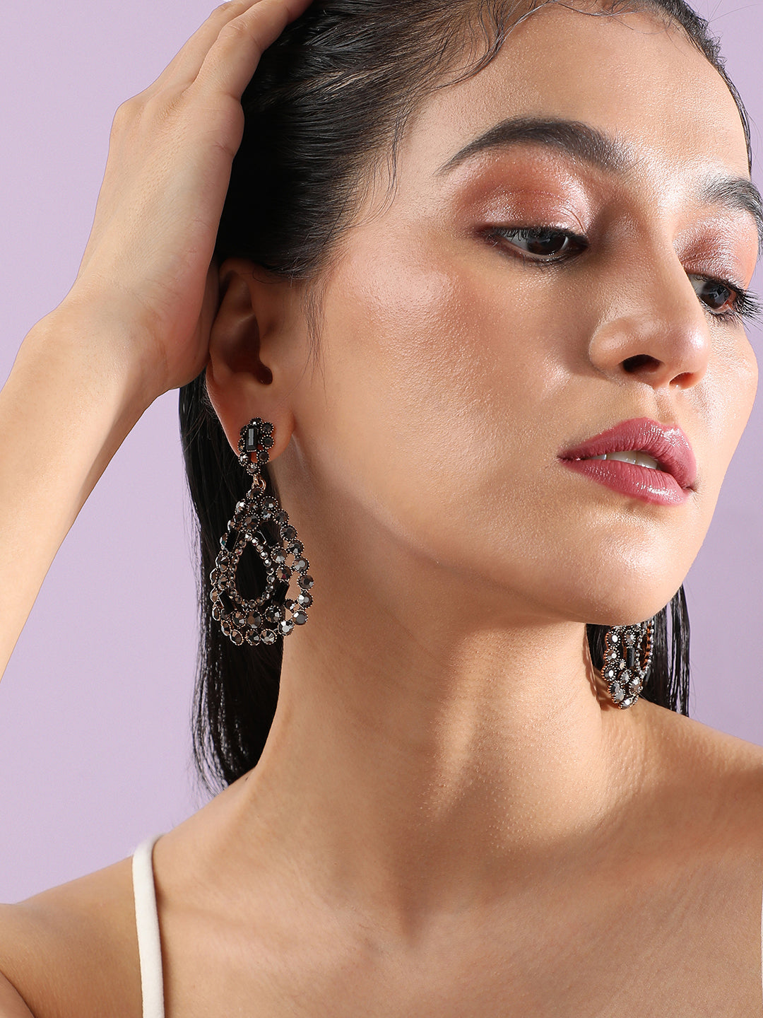 Gold-Plated Artificial Stones Drop Earrings