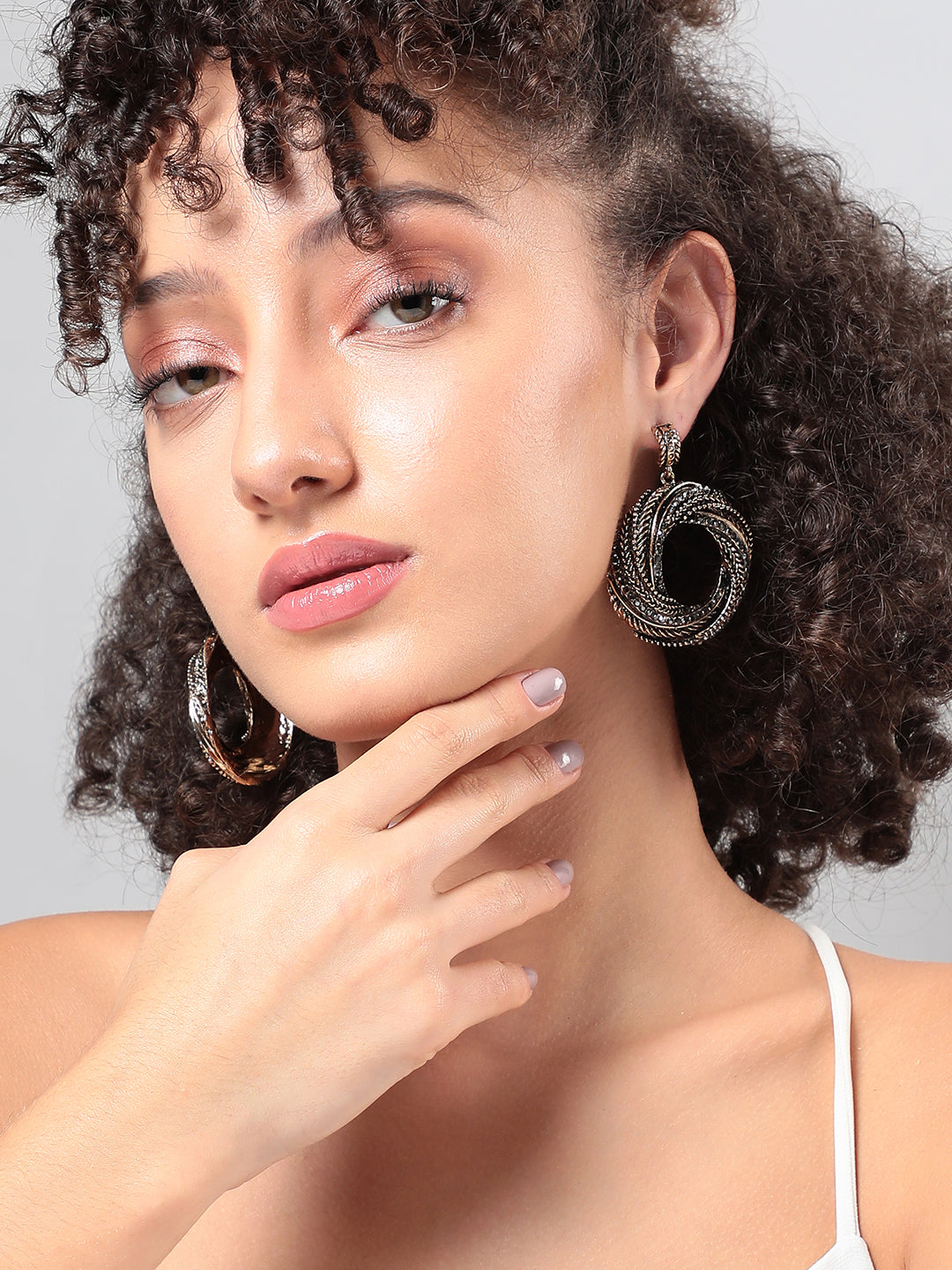 Gold Plated Artificial Stones Studded Drop Earrings