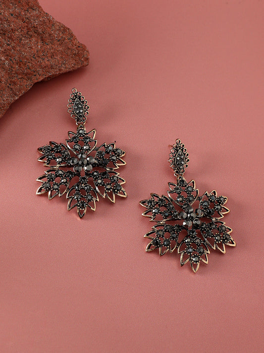 Gold-Plated Artificial Stones Studded Drop Earrings