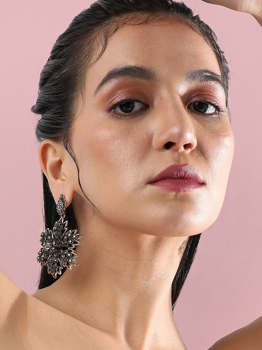 Gold-Plated Artificial Stones Studded Drop Earrings