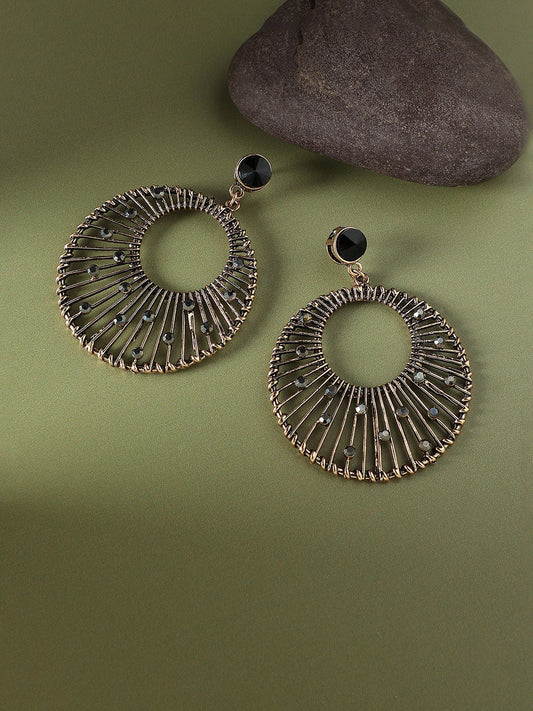 Gold-Plated Stones Studded Circular Drop Earrings