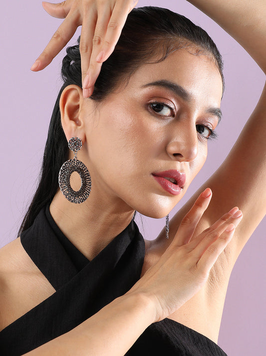 Artificial Stones Silver-Plated Drop Earrings