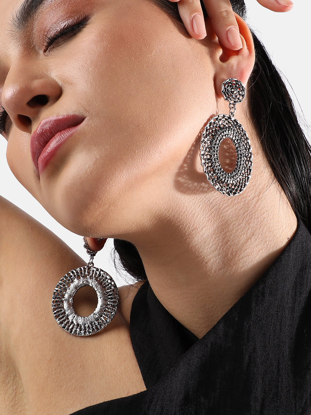 Artificial Stones Silver-Plated Drop Earrings