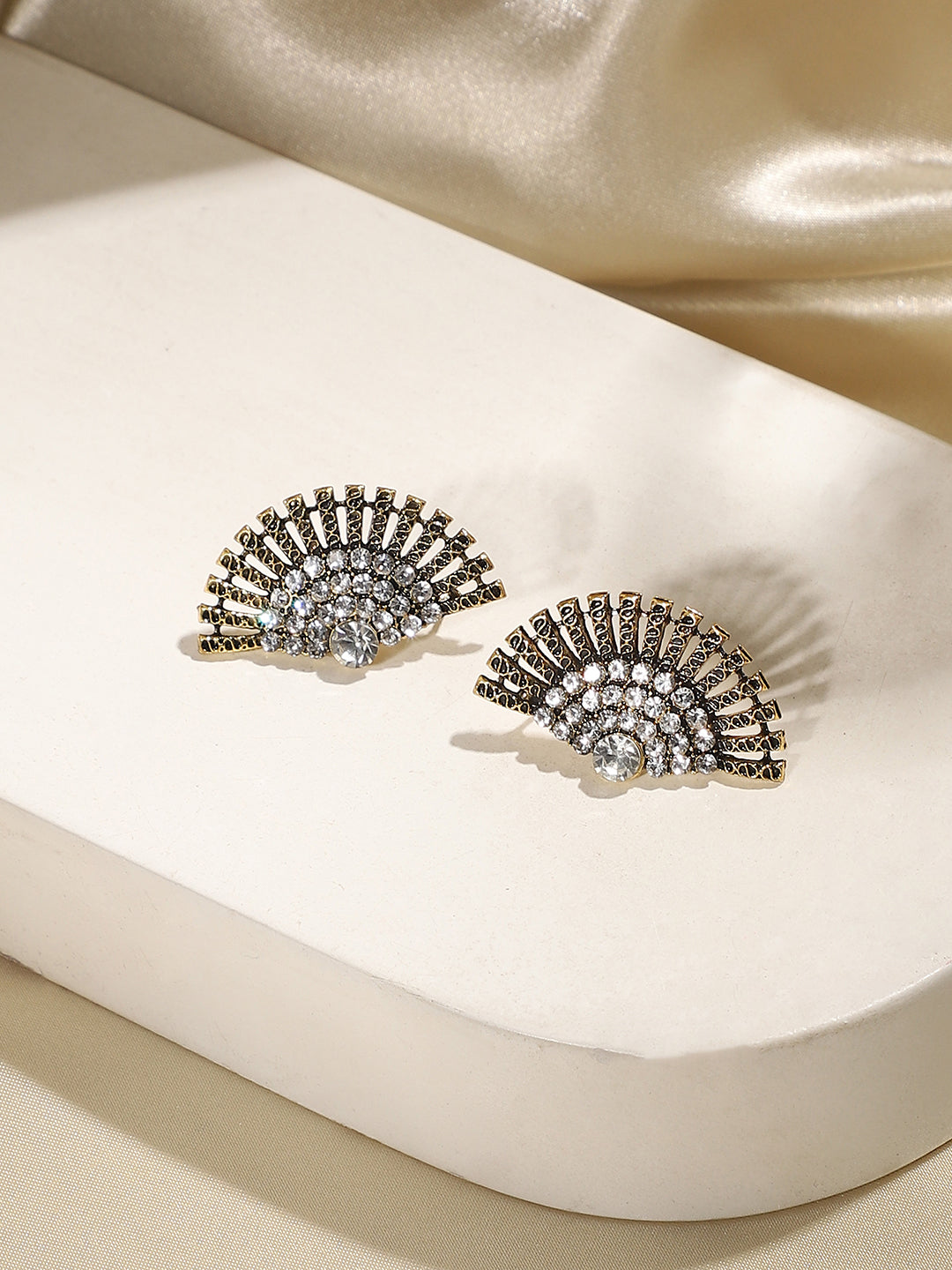 Gold-Plated Stone-Studded Contemporary Studs Earrings