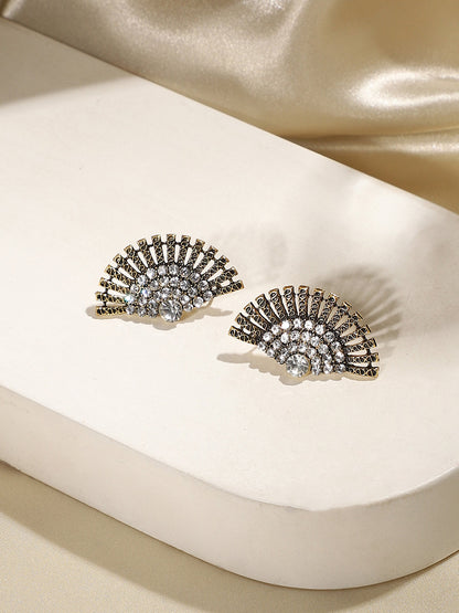 Gold-Plated Stone-Studded Contemporary Studs Earrings