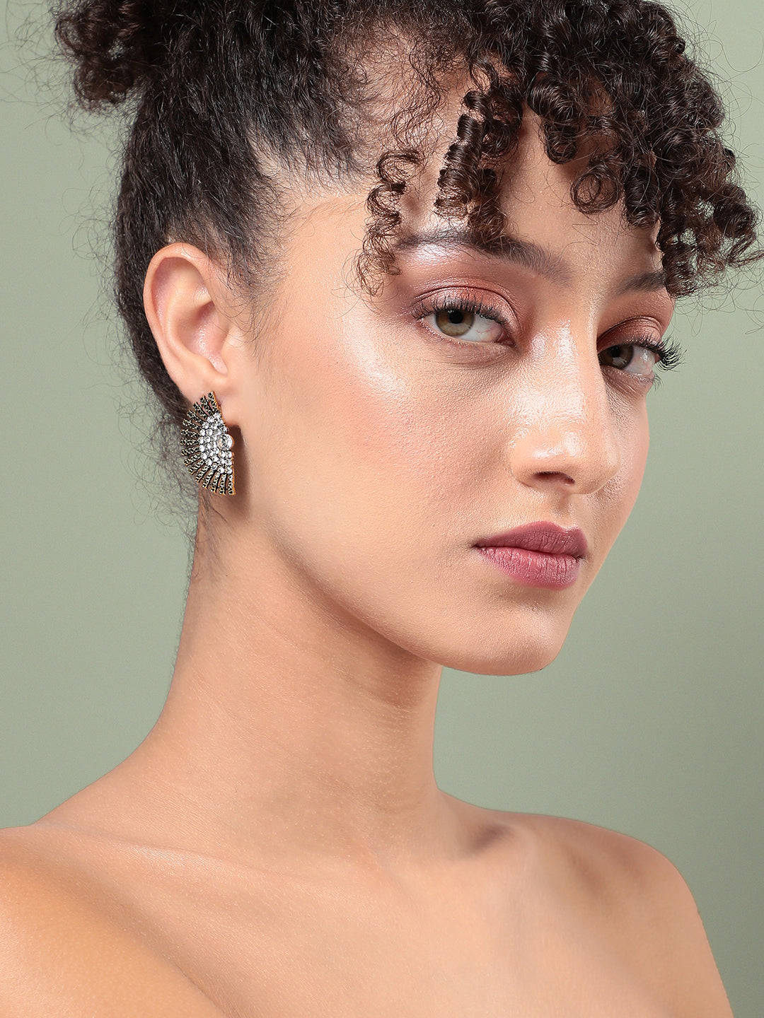 Gold-Plated Stone-Studded Contemporary Studs Earrings
