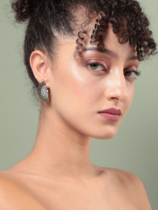 Gold-Plated Stone-Studded Contemporary Studs Earrings