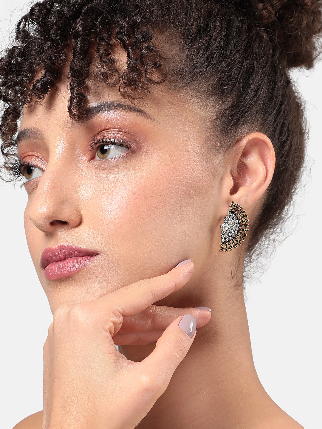 Gold-Plated Stone-Studded Contemporary Studs Earrings