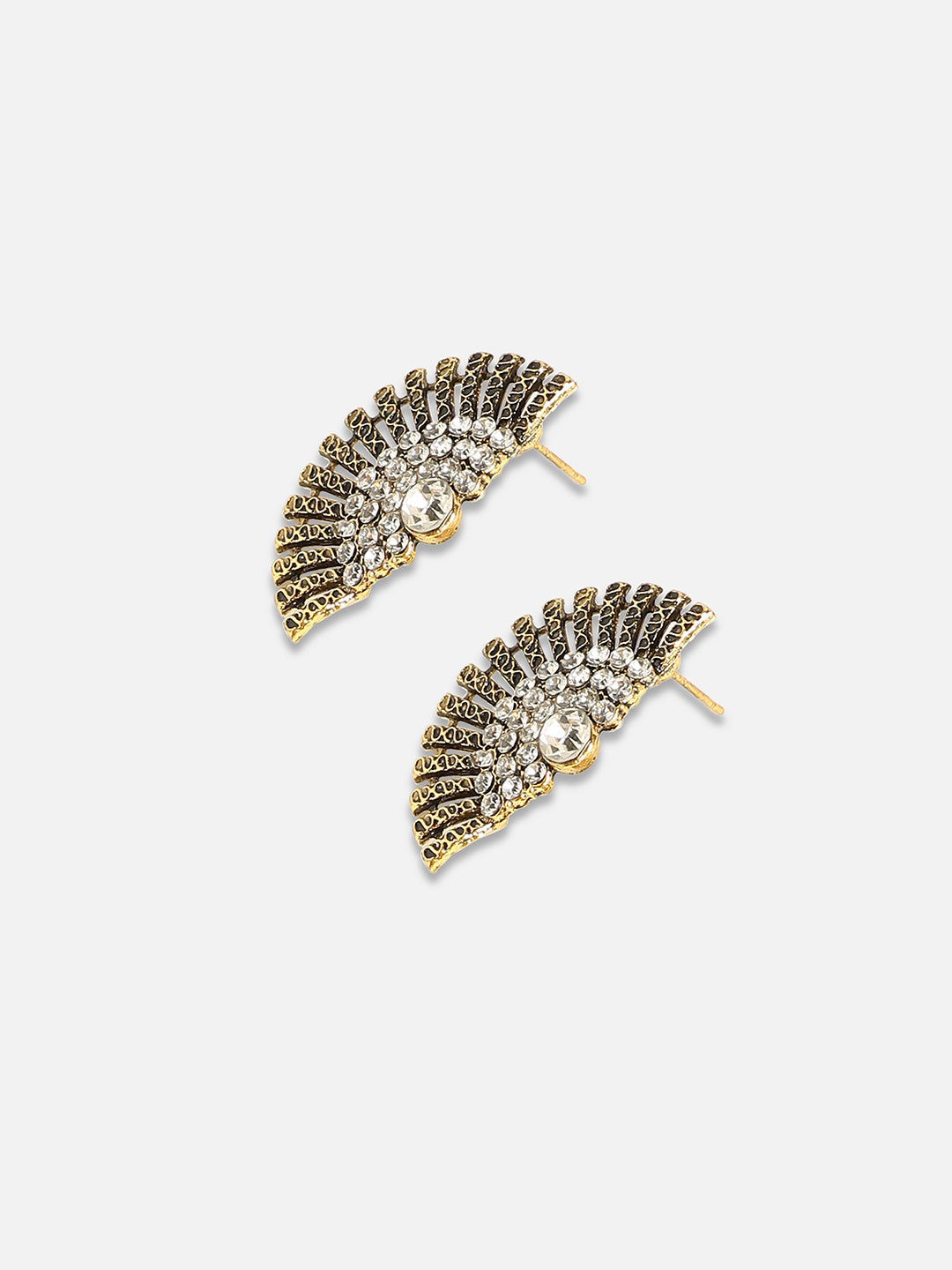 Gold-Plated Stone-Studded Contemporary Studs Earrings
