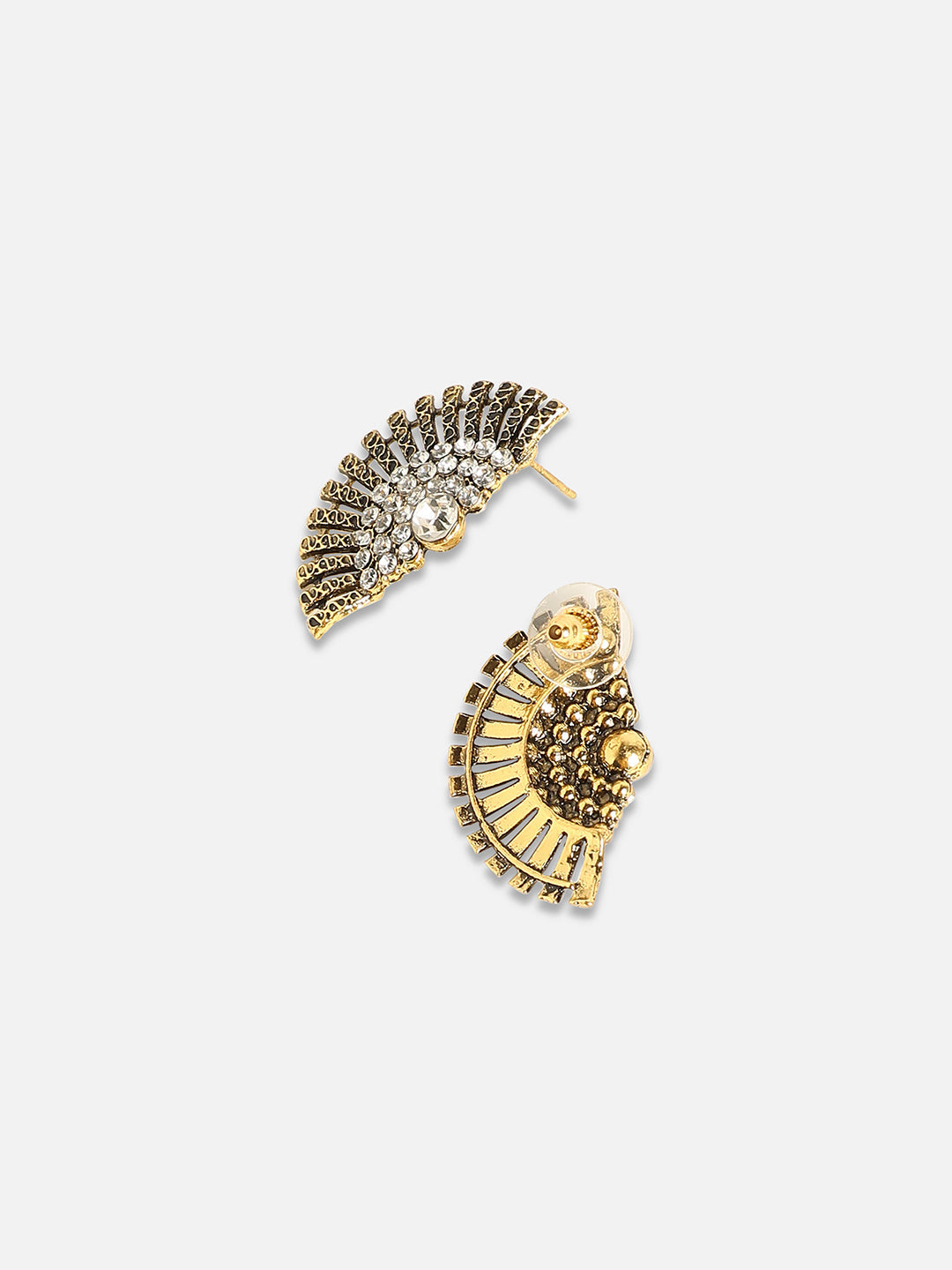 Gold-Plated Stone-Studded Contemporary Studs Earrings