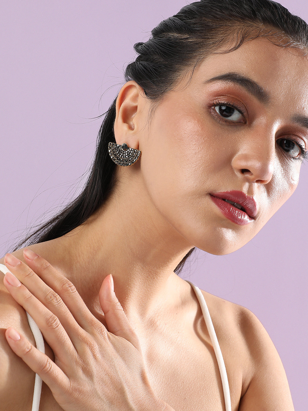 Artificial Stones Gold-Plated Studs Earrings